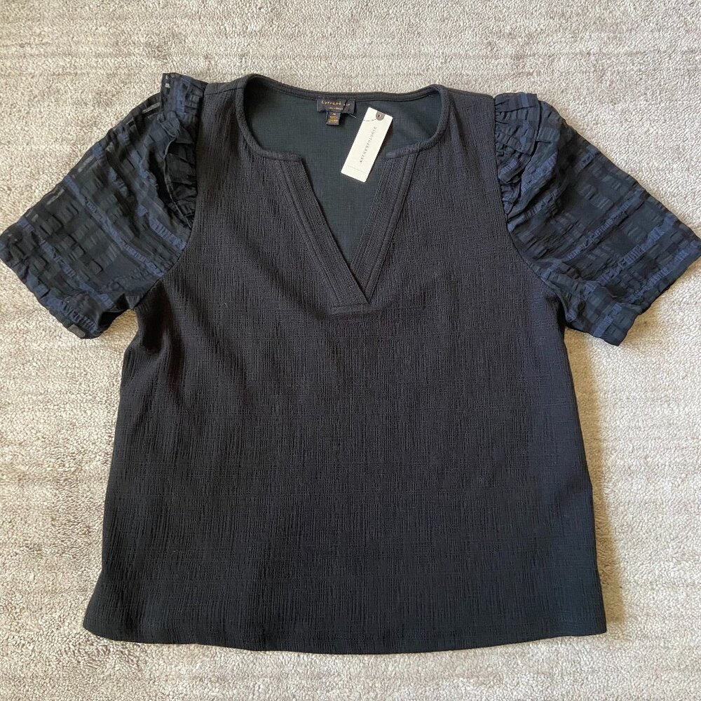 Anthropologie Current Air Black Puff Sleeve Top NWT